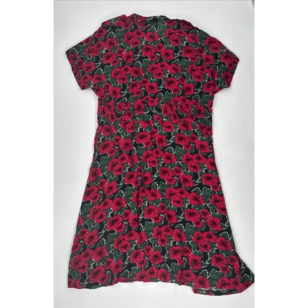 Vintage 80s Caroline Wells Dress 24W Long Red Floral Pleated Button Victorian - Picture 3 of 12